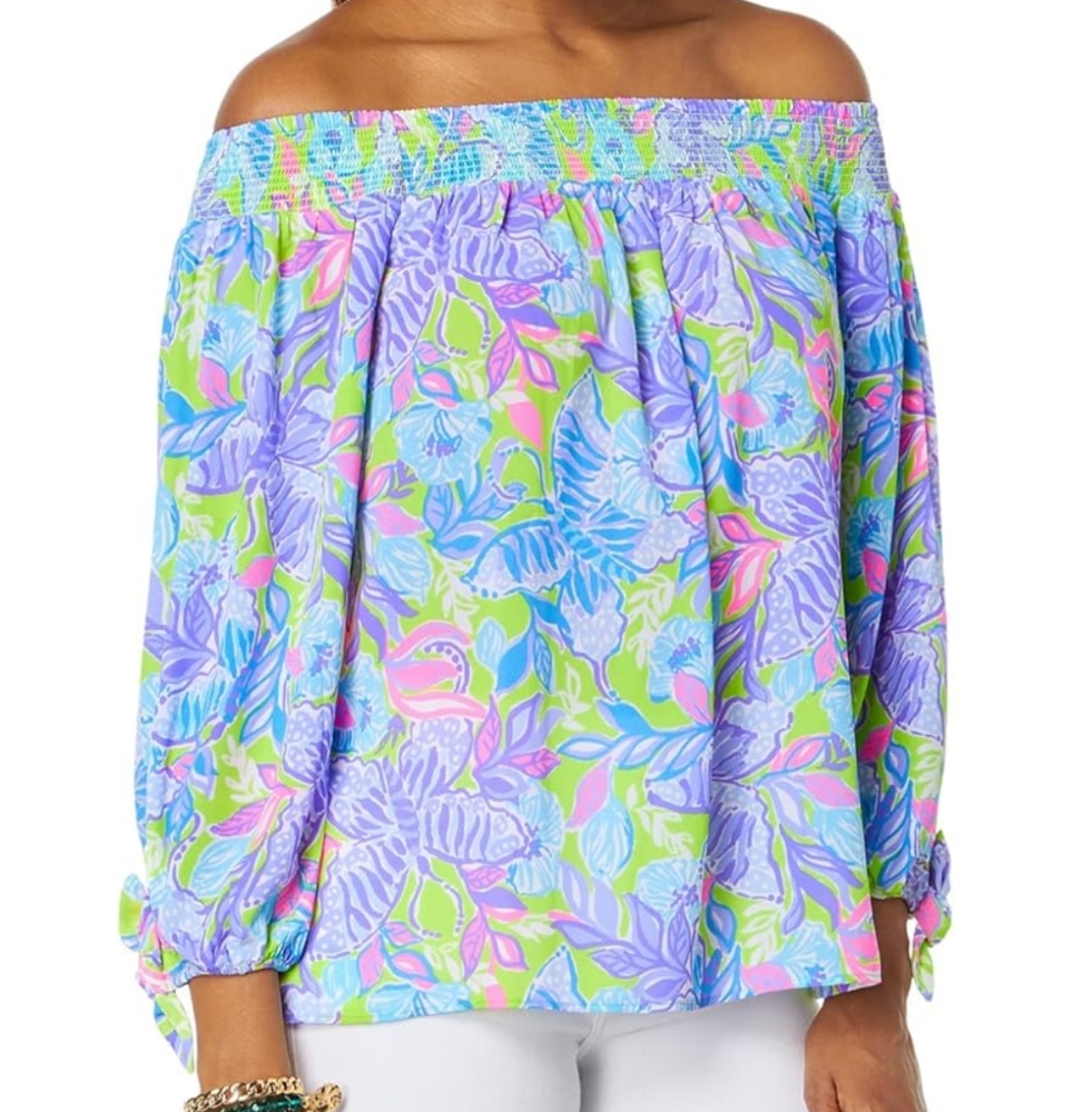 NWT Lilly Pulitzer Maryellen Top in Dew Drop Stay Fly Sz L
